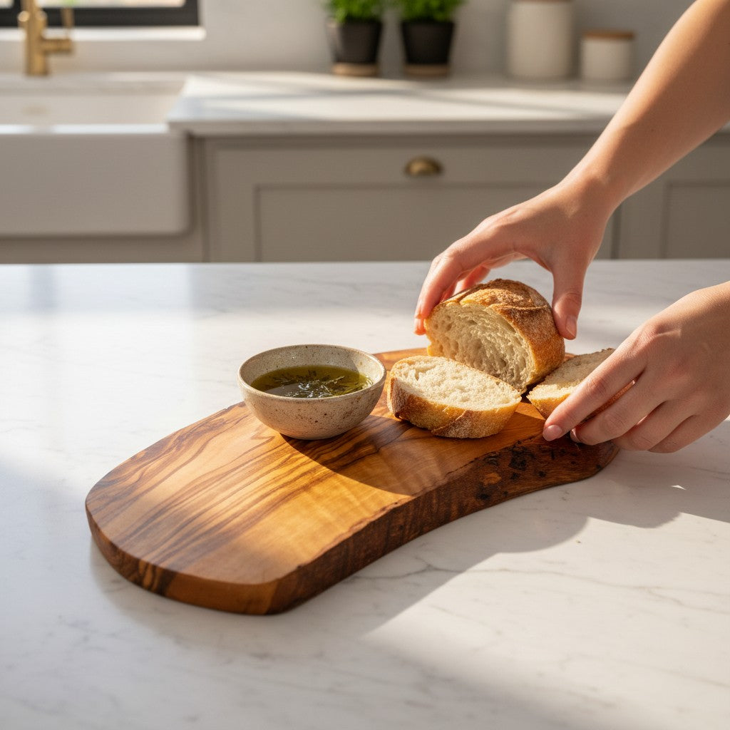 Handmade Olive Wood Long Freeform Serving Board | Live Edge Cheese Charcuterie & Grazing Platter Board | Beautiful Natural Grain | 20–50 cm