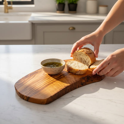 Handmade Olive Wood Long Freeform Serving Board | Live Edge Cheese Charcuterie & Grazing Platter Board | Beautiful Natural Grain | 20–50 cm