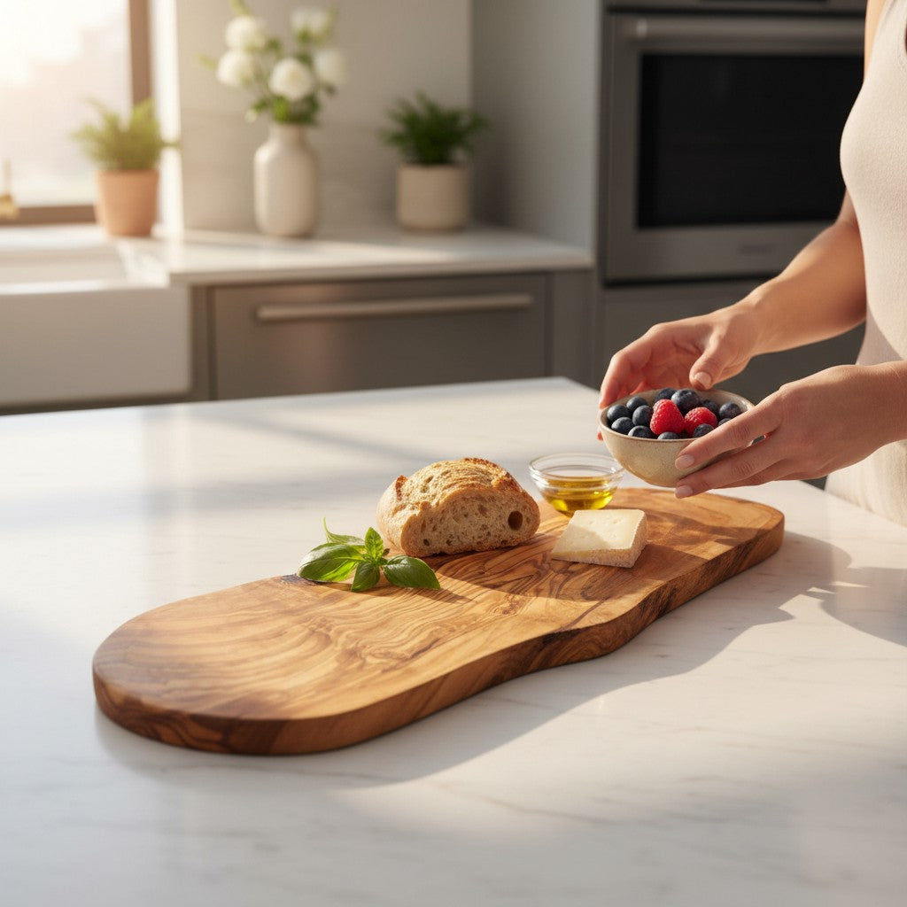 Handmade Olive Wood Long Freeform Serving Board | Live Edge Cheese Charcuterie & Grazing Platter Board | Beautiful Natural Grain | 20–50 cm