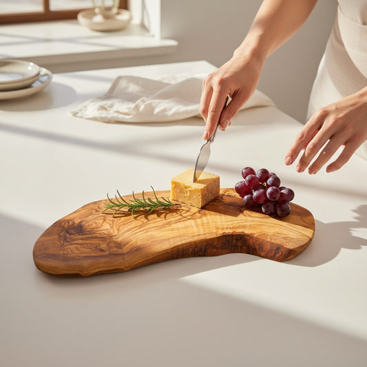 Handmade Olive Wood Long Freeform Serving Board | Live Edge Cheese Charcuterie & Grazing Platter Board | Beautiful Natural Grain | 20–50 cm