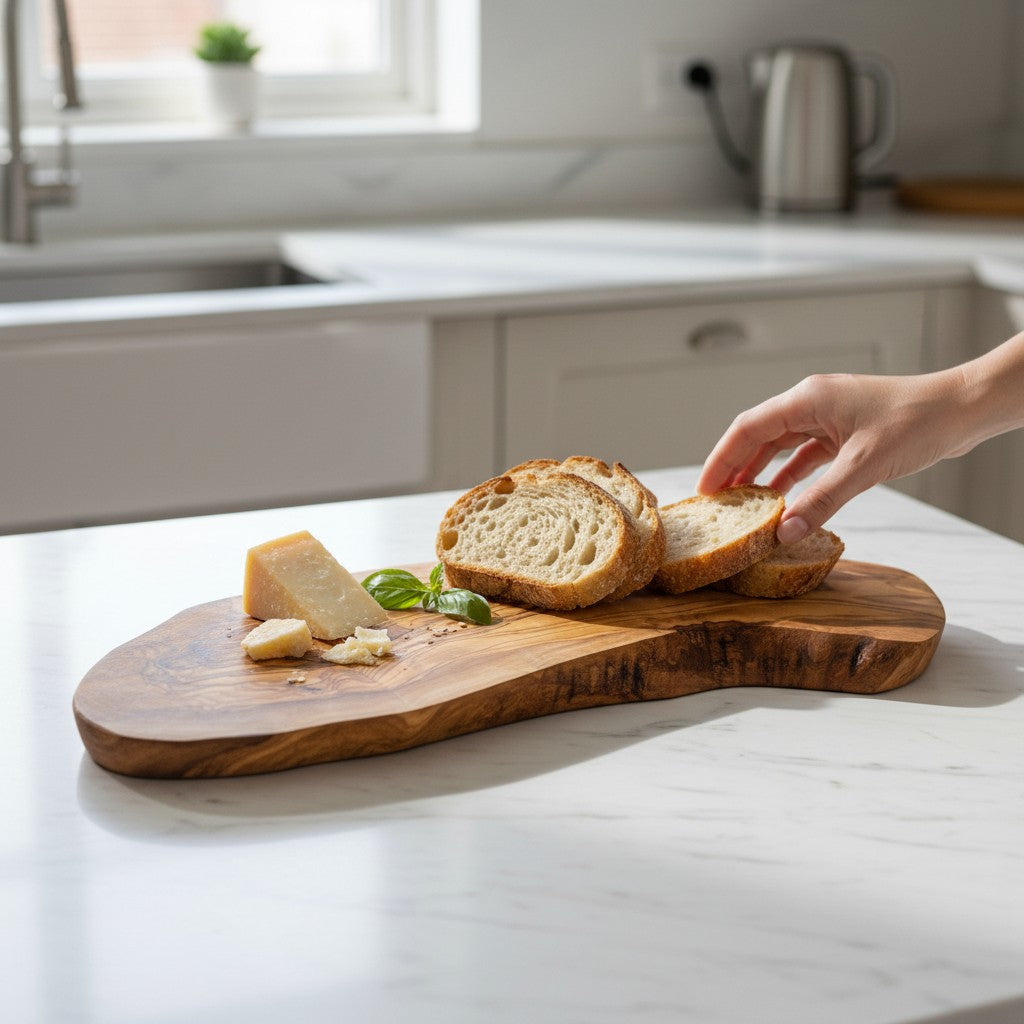 Handmade Olive Wood Long Freeform Serving Board | Live Edge Cheese Charcuterie & Grazing Platter Board | Beautiful Natural Grain | 20–50 cm