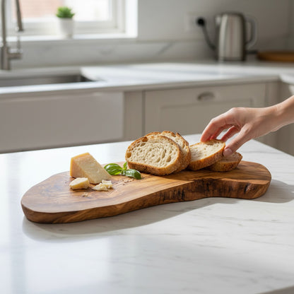 Handmade Olive Wood Long Freeform Serving Board | Live Edge Cheese Charcuterie & Grazing Platter Board | Beautiful Natural Grain | 20–50 cm