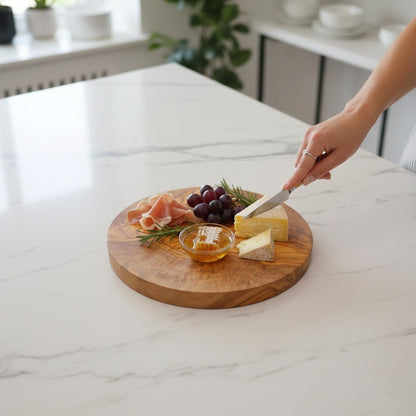 Handmade Round Olive Wood Cutting Board | Thick Circle Cheese & Serving Board | Stunning Natural Grain | 15–40 cm