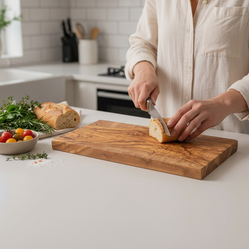 Handmade Olive Wood Rectangular Cutting Board | Thick Flat Cheese & Charcuterie Serving Board | Beautiful Natural Grain | 30–40 cm