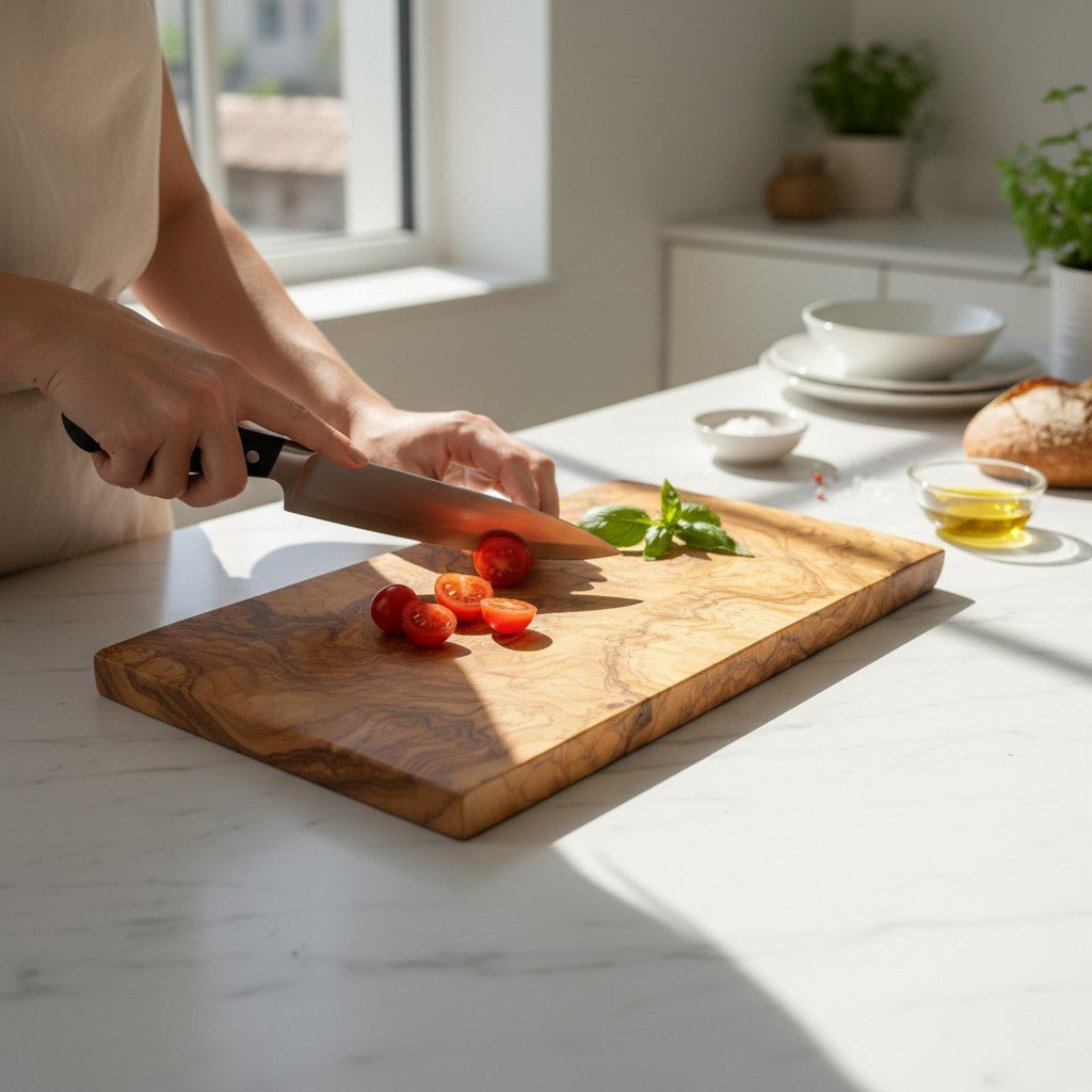 Handmade Olive Wood Rectangular Cutting Board | Thick Flat Cheese & Charcuterie Serving Board | Beautiful Natural Grain | 30–40 cm