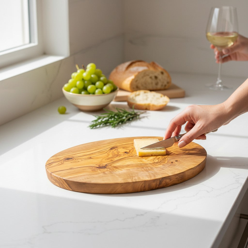 Handmade Oval Olive Wood Cutting Board | Elegant Charcuterie Cheese & Fruit Serving Board | Natural Grain | 20–40 cm