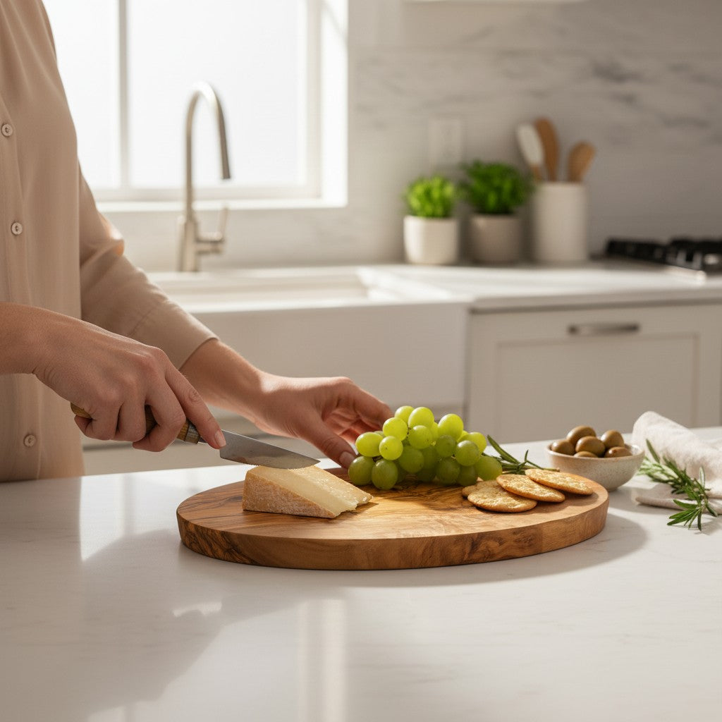 Handmade Oval Olive Wood Cutting Board | Elegant Charcuterie Cheese & Fruit Serving Board | Natural Grain | 20–40 cm