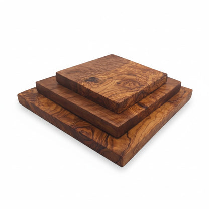 Handmade Square Olive Wood Cutting Board | Thick Solid Chopping & Serving Board | Stunning Natural Grain | 15–35 cm