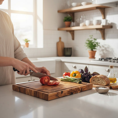 Handcrafted Olive Wood Cutting Board | 25 / 30 / 35 cm | Natural Antibacterial Kitchen Chopping & Serving Board