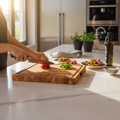 Handcrafted Olive Wood Cutting Board | 25 / 30 / 35 cm | Natural Antibacterial Kitchen Chopping & Serving Board