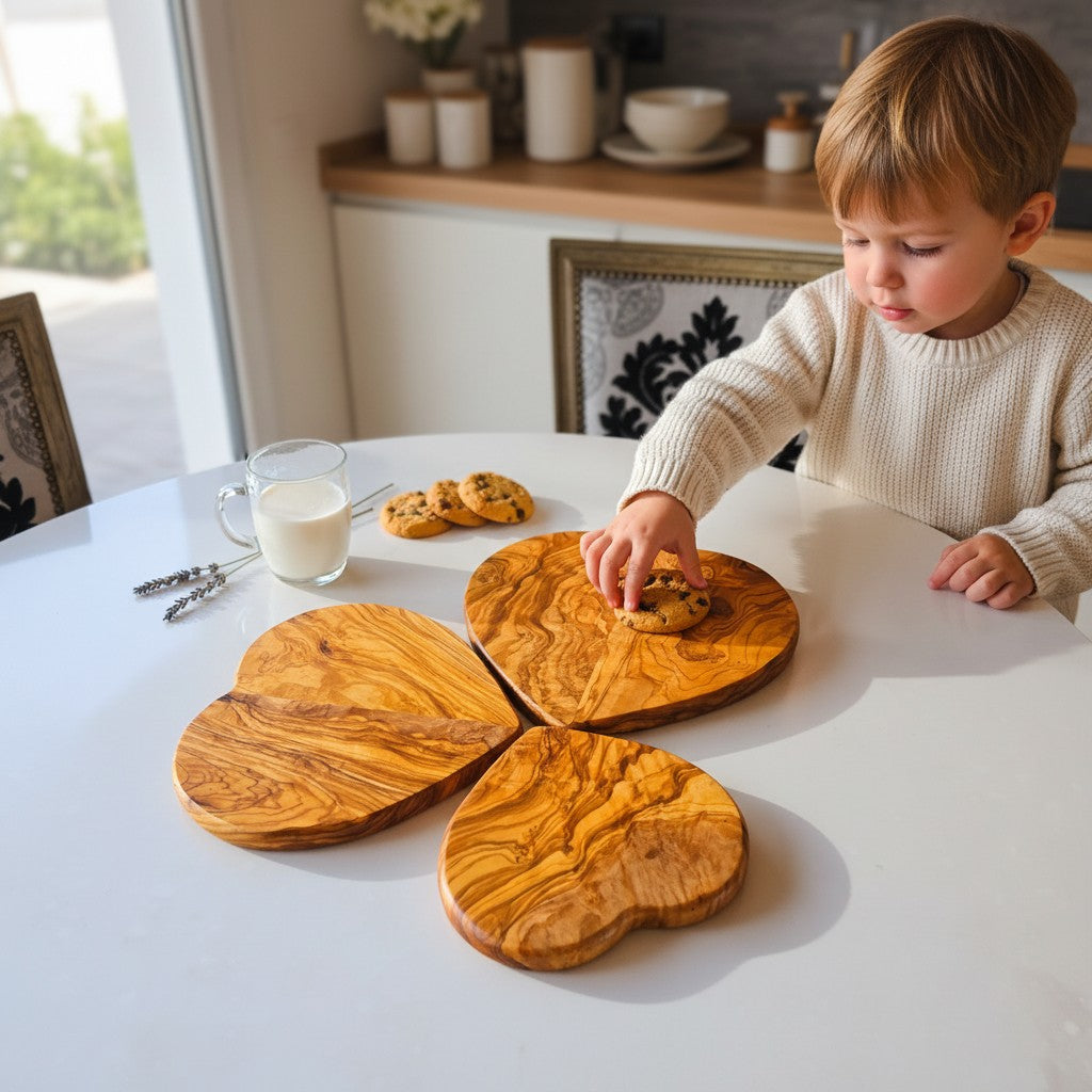 Handmade Olive Wood Heart Shaped Cutting Board | Romantic Gift Cheese & Serving Board | Natural Grain | 20 cm · 25 cm · 30 cm