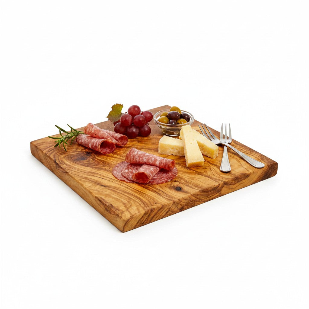 Handmade Square Olive Wood Cutting Board | Thick Solid Chopping & Serving Board | Stunning Natural Grain | 15–35 cm