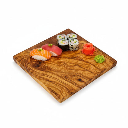 Handmade Square Olive Wood Cutting Board | Thick Solid Chopping & Serving Board | Stunning Natural Grain | 15–35 cm