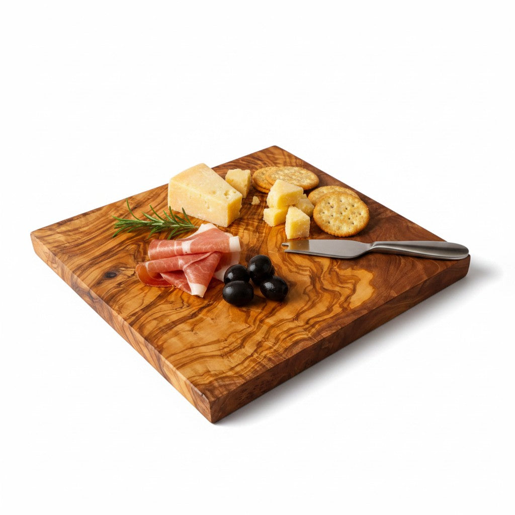 Handmade Square Olive Wood Cutting Board | Thick Solid Chopping & Serving Board | Stunning Natural Grain | 15–35 cm