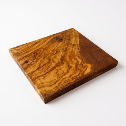 Handmade Square Olive Wood Cutting Board | Thick Solid Chopping & Serving Board | Stunning Natural Grain | 15–35 cm