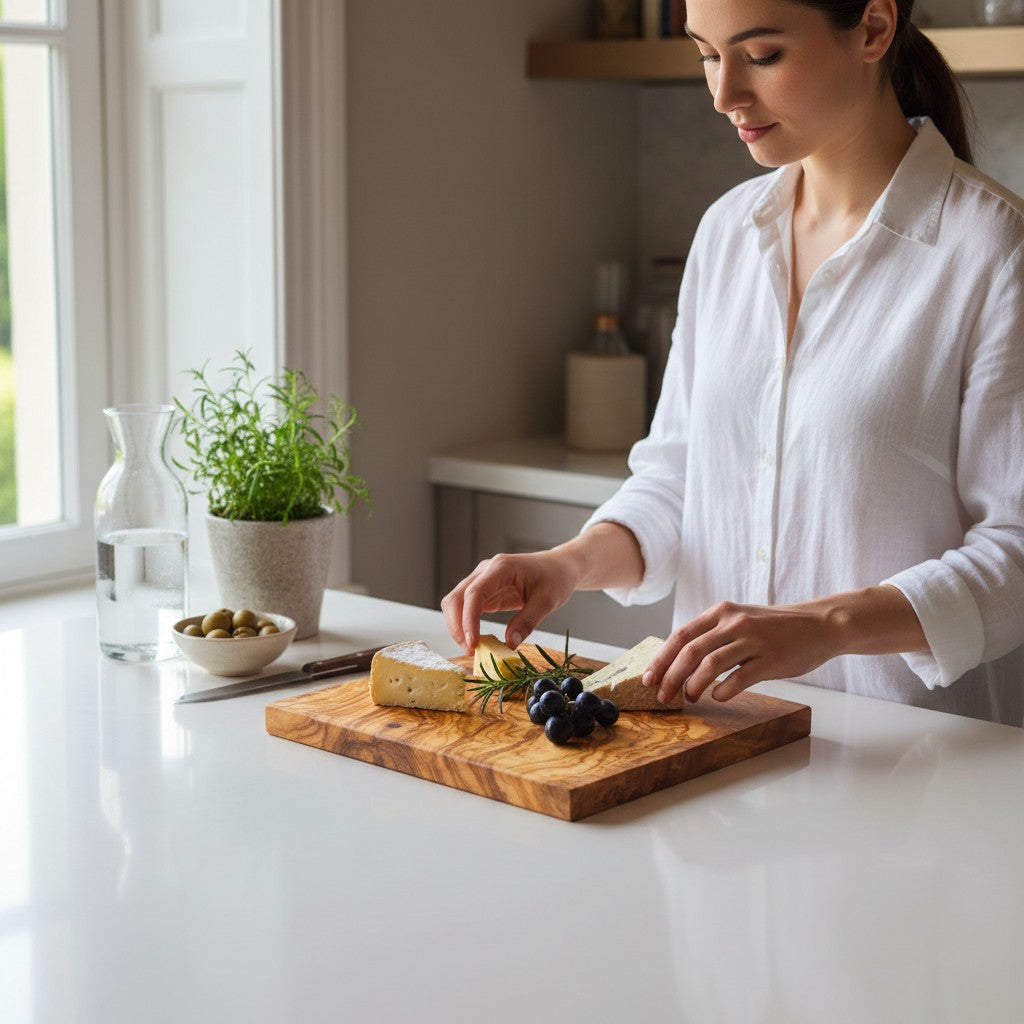 Handmade Square Olive Wood Cutting Board | Thick Solid Chopping & Serving Board | Stunning Natural Grain | 15–35 cm