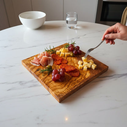 Handmade Square Olive Wood Cutting Board | Thick Solid Chopping & Serving Board | Stunning Natural Grain | 15–35 cm