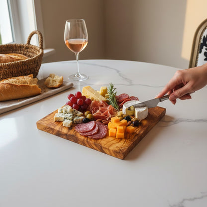 Handmade Square Olive Wood Cutting Board | Thick Solid Chopping & Serving Board | Stunning Natural Grain | 15–35 cm