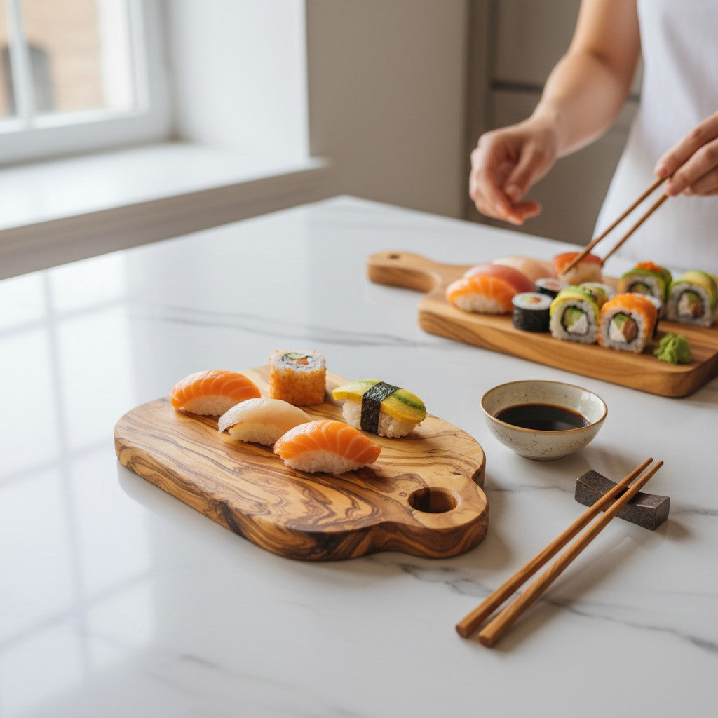 Handmade Olive Wood Mini Charcuterie Board with Handle | Small Cheese & Antipasti Serving Board | Natural Grain | 25 cm