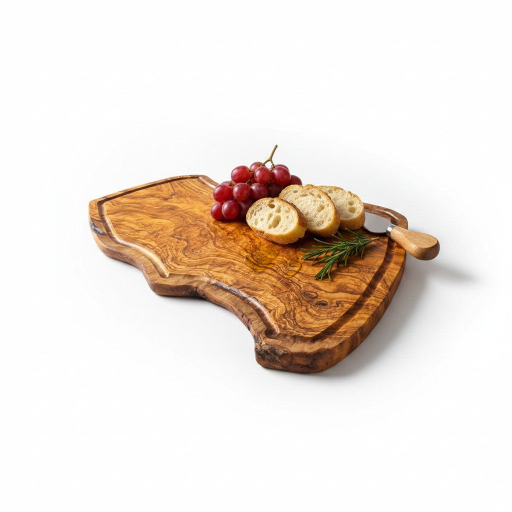 Handmade Olive Wood Rustic Freeform Cutting Board | Live Edge Meat & Charcuterie Serving Board | Antibacterial | 35–60 cm