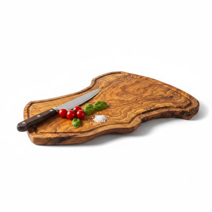 Handmade Olive Wood Rustic Freeform Cutting Board | Live Edge Meat & Charcuterie Serving Board | Antibacterial | 35–60 cm
