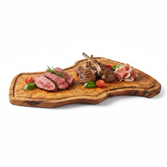 Handmade Olive Wood Rustic Freeform Cutting Board | Live Edge Meat & Charcuterie Serving Board | Antibacterial | 35–60 cm