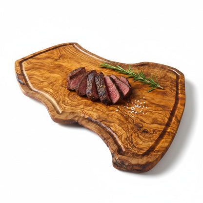 Handmade Olive Wood Rustic Freeform Cutting Board | Live Edge Meat & Charcuterie Serving Board | Antibacterial | 35–60 cm