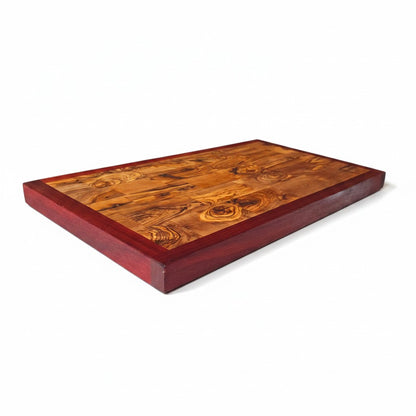 Professional End Grain Olive Wood Butcher Block with Exotic Red Wood Frame - Large 45cm Chopping Board