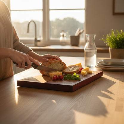 Professional End Grain Olive Wood Butcher Block with Exotic Red Wood Frame - Large 45cm Chopping Board