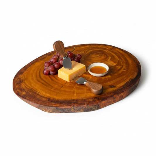 Handmade Natural Wood Trunk Slice Board | Live Edge Tree Cookie Serving &amp; Cheese Board | Unique Growth Ring Pattern | 25–40 cm