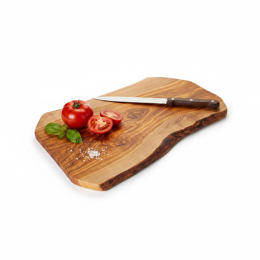 Handmade Olive Wood Live Edge Cutting Board — Rustic Charcuterie & Serving Board | Natural Bark Edge | Choose Your Size