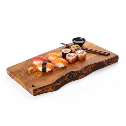 Handmade Olive Wood Rectangular Cutting Board | Live Edge Burl Grain Charcuterie & Serving Board | Hanging Hole | 30 cm
