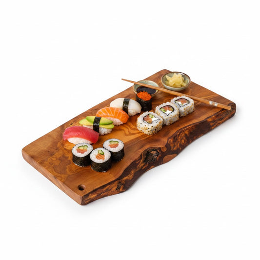 Handmade Olive Wood Rectangular Cutting Board | Live Edge Burl Grain Charcuterie & Serving Board | Hanging Hole | 30 cm