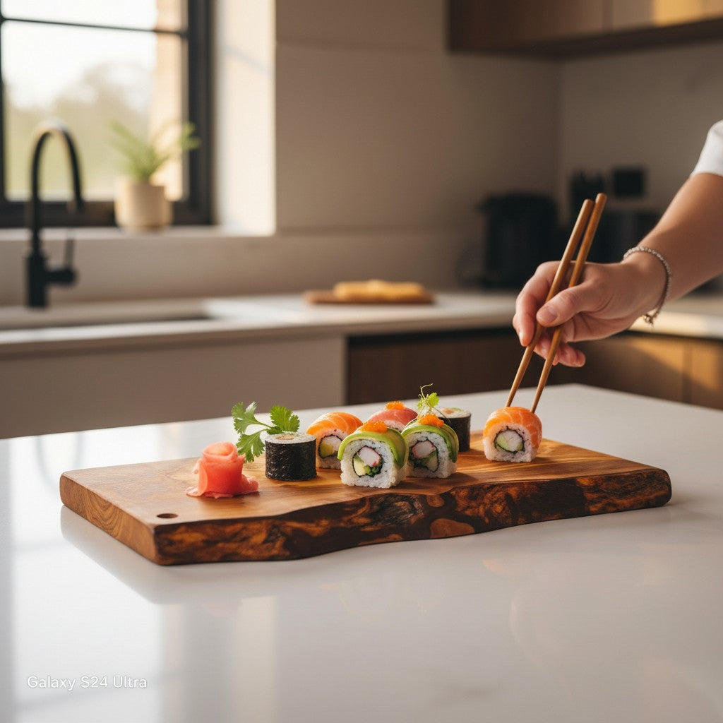 Handmade Olive Wood Rectangular Cutting Board | Live Edge Burl Grain Charcuterie & Serving Board | Hanging Hole | 30 cm