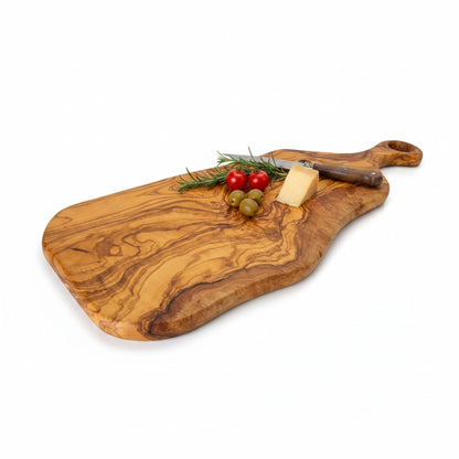 Handcrafted Olive Wood Charcuterie Board - Live Edge Serving Platter with Handle - Natural Rustic Cheese Board &amp; Cutting Surface
