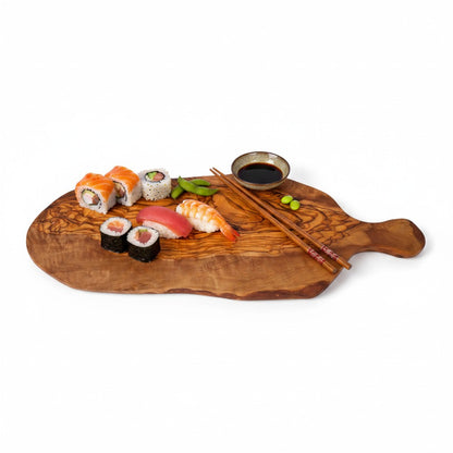 Handmade Olive Wood Teardrop Paddle Serving Board with Handle | Live Edge Charcuterie Cheese & Antipasti Board | Stunning Grain | 35–50 cm