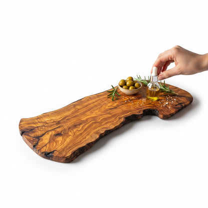 Handmade Olive Wood Large Live Edge Serving Board | Freeform Sushi Charcuterie & Sharing Platter Board | Unique Natural Grain | 40–70 cm