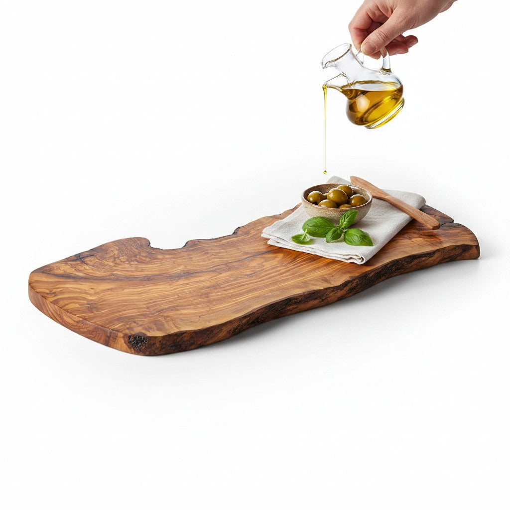 Handmade Olive Wood Large Live Edge Serving Board | Freeform Sushi Charcuterie & Sharing Platter Board | Unique Natural Grain | 40–70 cm