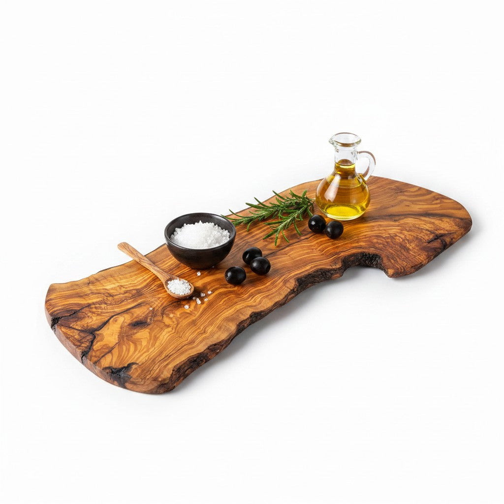 Handmade Olive Wood Large Live Edge Serving Board | Freeform Sushi Charcuterie & Sharing Platter Board | Unique Natural Grain | 40–70 cm