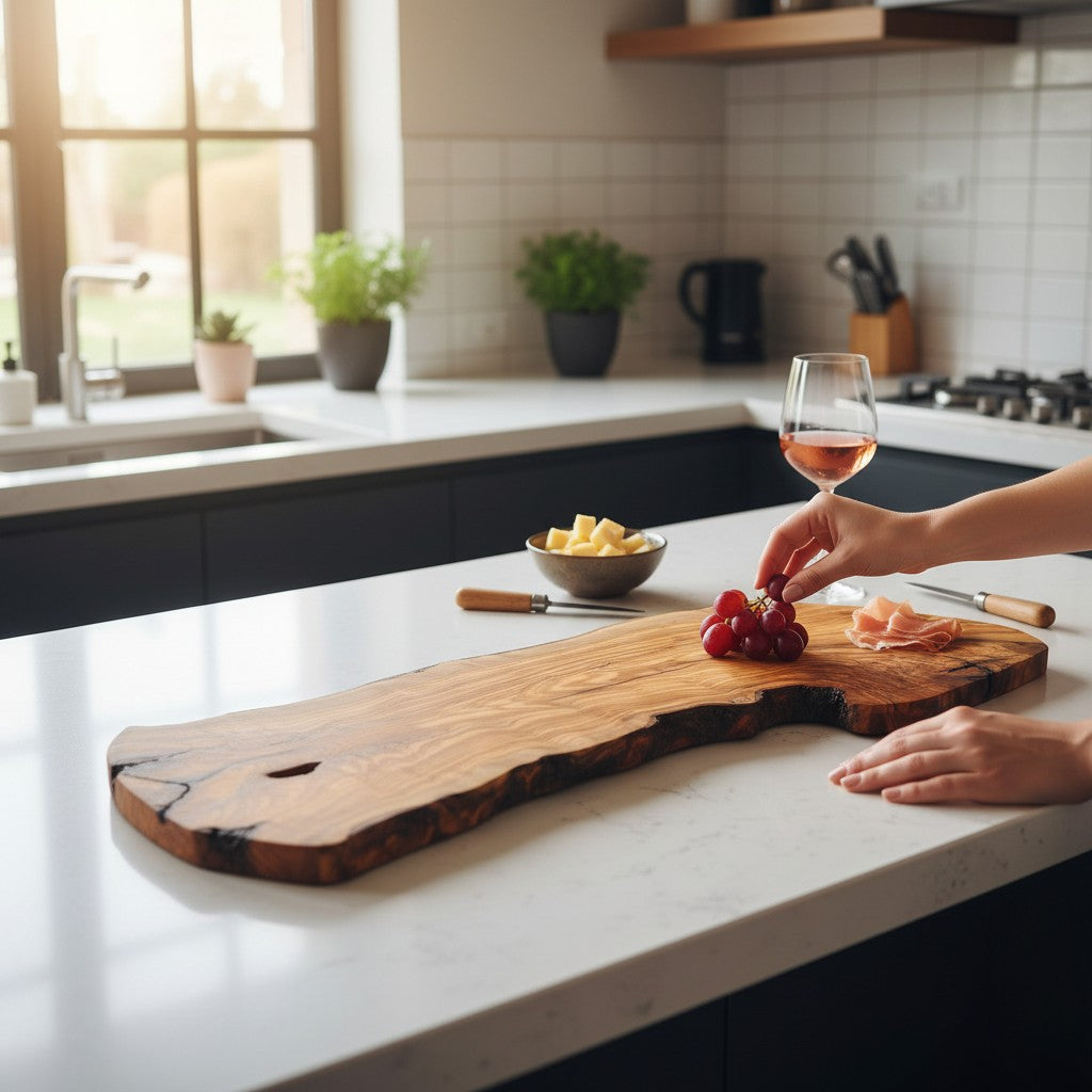 Handmade Olive Wood Large Live Edge Serving Board | Freeform Sushi Charcuterie & Sharing Platter Board | Unique Natural Grain | 40–70 cm