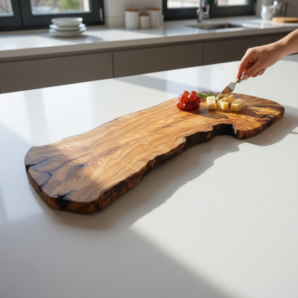 Handmade Olive Wood Large Live Edge Serving Board | Freeform Sushi Charcuterie & Sharing Platter Board | Unique Natural Grain | 40–70 cm