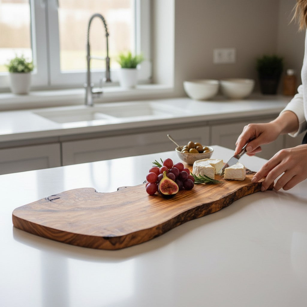 Handmade Olive Wood Large Live Edge Serving Board | Freeform Sushi Charcuterie & Sharing Platter Board | Unique Natural Grain | 40–70 cm