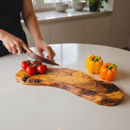 Handmade Olive Wood Large Live Edge Serving Board | Freeform Sushi Charcuterie & Sharing Platter Board | Unique Natural Grain | 40–70 cm