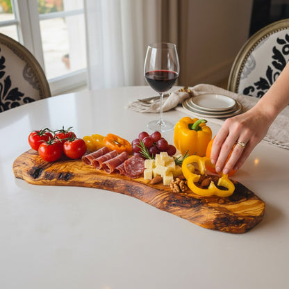 Handmade Olive Wood Large Live Edge Serving Board | Freeform Sushi Charcuterie & Sharing Platter Board | Unique Natural Grain | 40–70 cm