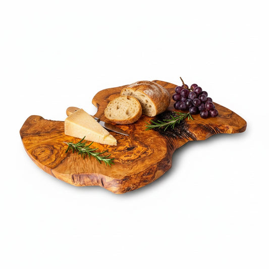 Large Handmade Olive Wood Freeform Serving Board | Extra Large Live Edge Charcuterie & Chopping Board | Unique Grain | 35–60 cm