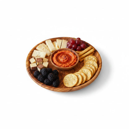 Handcrafted Olive Wood Round Plates - Individual Trays or 3pc Nesting Set