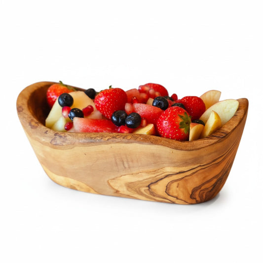 Handmade Olive Wood Boat Bowl | Deep Oval Fruit Salad & Serving Bowl | Beautiful Natural Grain | 13 cm · 15 cm · 18 cm