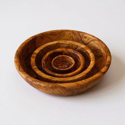 Handmade Olive Wood Bowl | Hand-Turned Wooden Salad Fruit & Serving Bowl | Beautiful Swirling Natural Grain | 6–20 cm