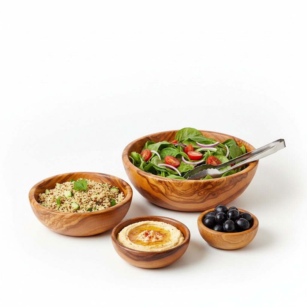 Handmade Olive Wood Bowl | Hand-Turned Wooden Salad Fruit & Serving Bowl | Beautiful Swirling Natural Grain | 6–20 cm