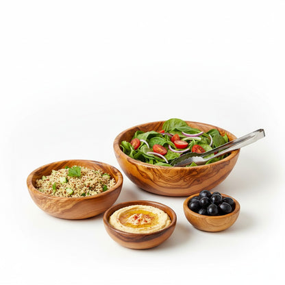 Handmade Olive Wood Bowl | Hand-Turned Wooden Salad Fruit & Serving Bowl | Beautiful Swirling Natural Grain | 6–20 cm